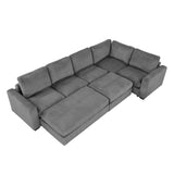 121.3" Modular Sectional Sofa with Two Movable Ottomans, Gray