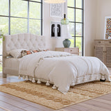 Full Upholstered Platform Bed With Diamond Tufted Details - Beige