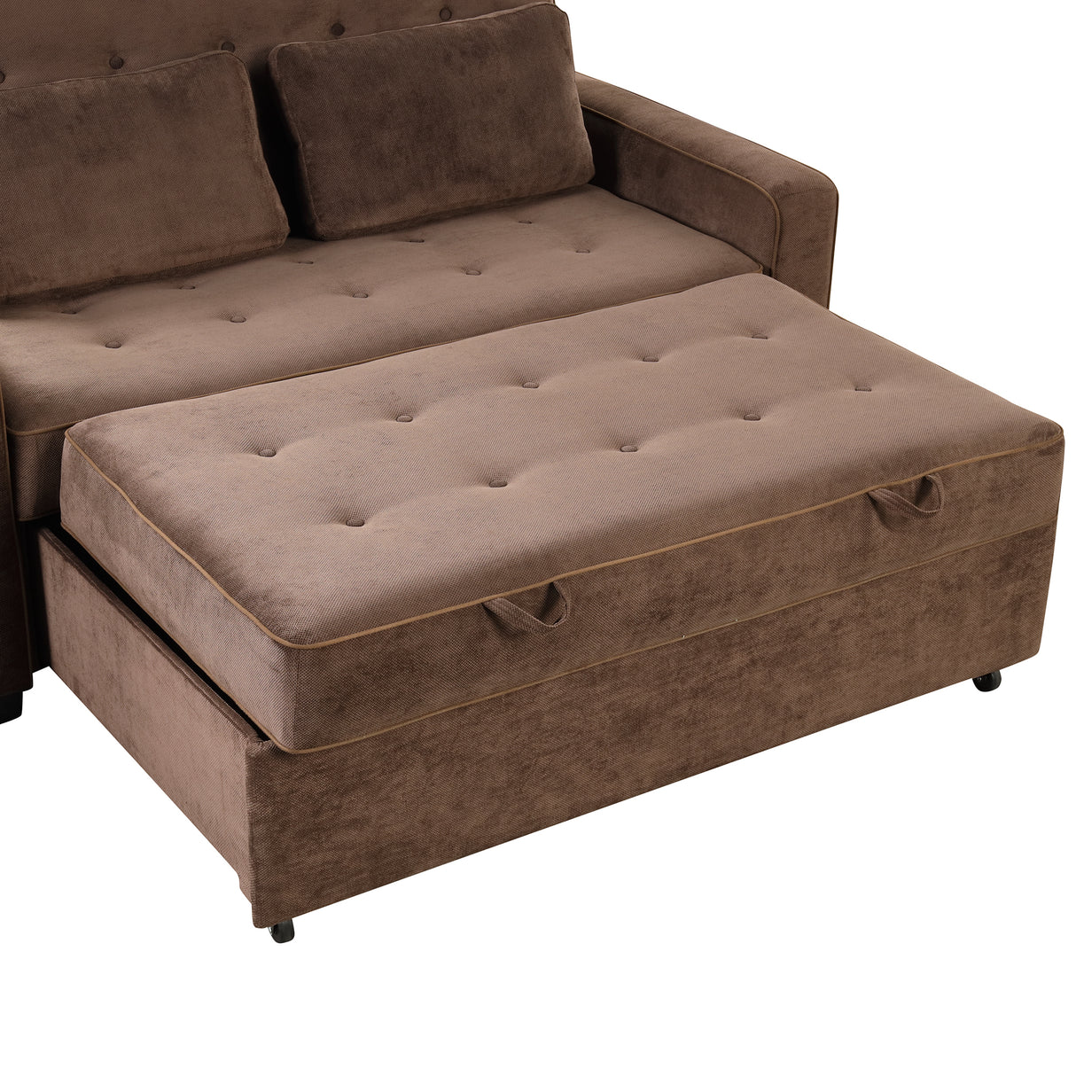 66.5" Upholstered Loveseat With Pull Out Bed, Two Throw Pillows, Dual USB Charging Port and Adjustable Backrest - Brown