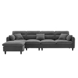 Modern  Sectional Sofa with Pillows and Ottoman - Gray