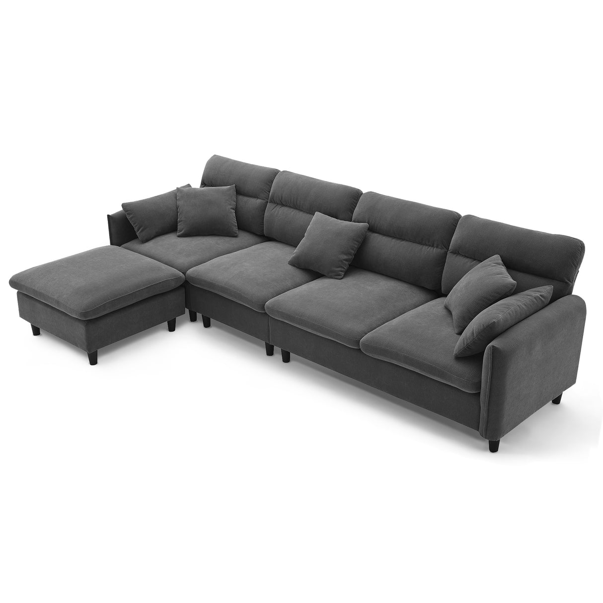 Modern  Sectional Sofa with Pillows and Ottoman - Gray