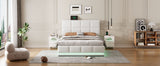 Full Size Tufted Upholstered Platform Bed with Hydraulic Storage System  with LED Lights and USB charger - White