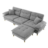 L shape Sectional Sofa with Cloud Chenille Fabric and Ottoman - Gray