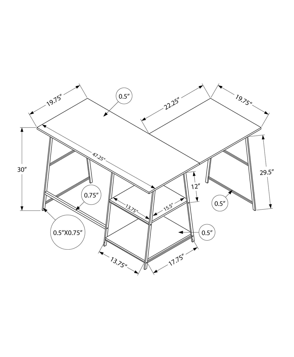 Computer Desk, Home Office, Corner, Storage Shelves, L-Shape, Work, Laptop, Contemporary, Modern - Brown