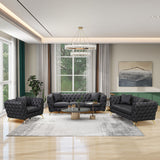 Modern 3 Piece Sofa Set With Sturdy Metal Legs, Button Tufted Back Including Sofa, Loveseat And Chair - Black