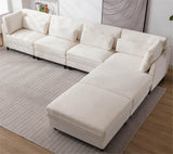 Oversized Modular Fabric Sofa with Pillows and 2 Ottomans - Beige