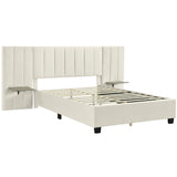 Queen Size Upholstered Platform Bed with Tall Headboard, Beige