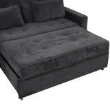 66.5" Upholstered Loveseat With Pull Out Bed, Two Throw Pillows, Dual USB Charging Port and Adjustable Backrest - Black