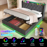 King Upholstered Bed With 360 Surround LED, Remote Control, Hydraulic Storagew and USB Type-C Charging - Gray