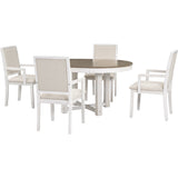 TREXM 5-Piece Dining Set With  Butterfly Leaf and 4 Upholstered Dining Chairs (Brown+White)