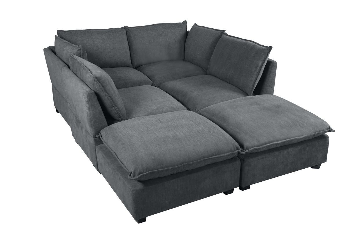 130" Linen Modular Sofa Sectional with Two Ottomans - Gray