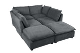 130" Linen Modular Sofa Sectional with Two Ottomans - Gray