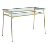 Contemporary Two Tier Glass Top Computer Desk - Gold / Glass