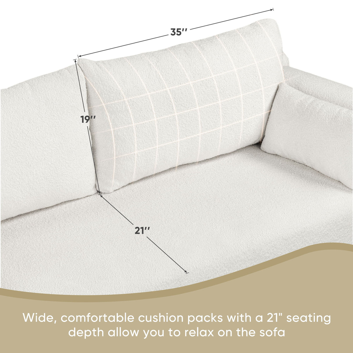 Modern Loop Yarn Sofa With 2 Pillows - White