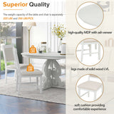 TREXM 5-Piece Retro Functional Dining Set with a 16-inch Leaf and 4 Upholstered Chairs (Antique White)