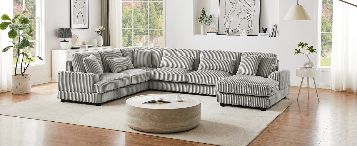 129" Oversized U-shaped Sofa Sectional in Soft Corduroy with a Chaise Lounge , Grey