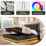 King Upholstered Bed With 360 Surround LED, Remote Control, Hydraulic Storagew and USB Type-C Charging - Gray