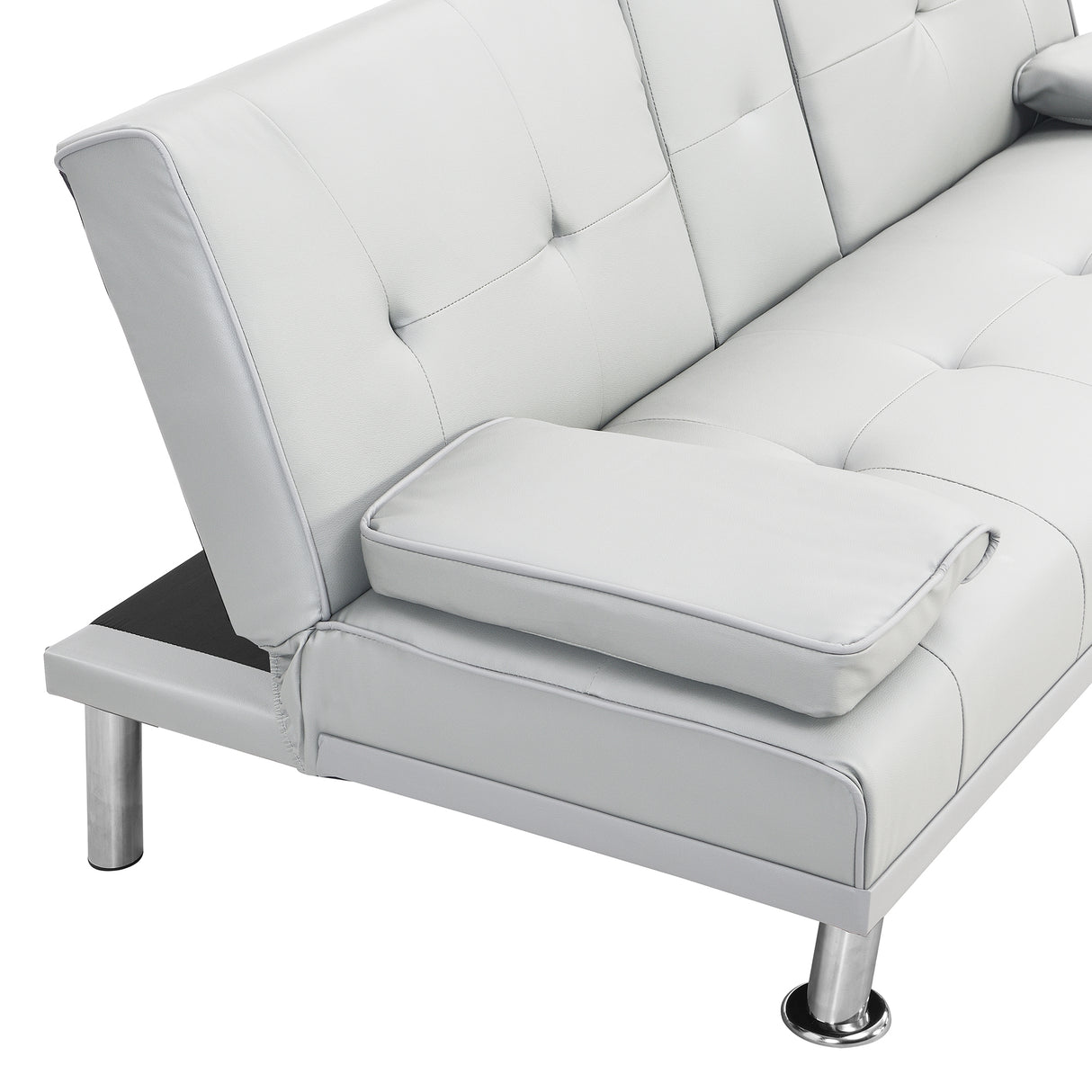 Sleeper Sofa with Armrest and Two Cup Holders - White