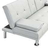 Sleeper Sofa with Armrest and Two Cup Holders - White