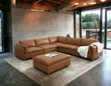 Brighton - Top Grain Leather 6 Pieces Modular Sectional With 1 Ottoman - Brown