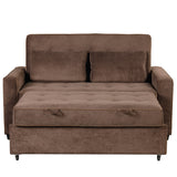 66.5" Upholstered Loveseat With Pull Out Bed, Two Throw Pillows, Dual USB Charging Port and Adjustable Backrest - Brown