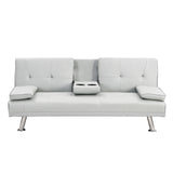 Sleeper Sofa with Armrest and Two Cup Holders - White