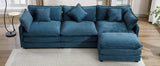 112.2" Chenille Upholstered Sofa with Ottoman and 5 Pillows - Blue