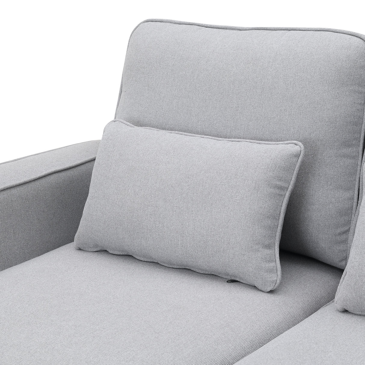 114.2" Upholstered Sofa with Console, 2 Cupholders, 2 USB Ports for Wired or Wireless Charge with 4 Pillows - Light Gray