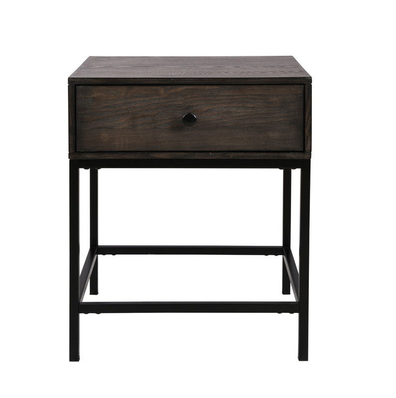 Ava - 20" MDF Side Table With Charging Ports And Metal Base - Espresso