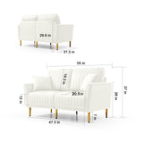 2 PC Velvet Living Room Set Including 2 Love Seats with Four Throw Pillows and Metal legs - Off White