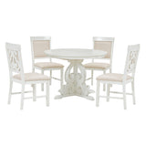 TREXM 5-Piece Retro Functional Dining Set with a 16-inch Leaf and 4 Upholstered Chairs (Antique White)