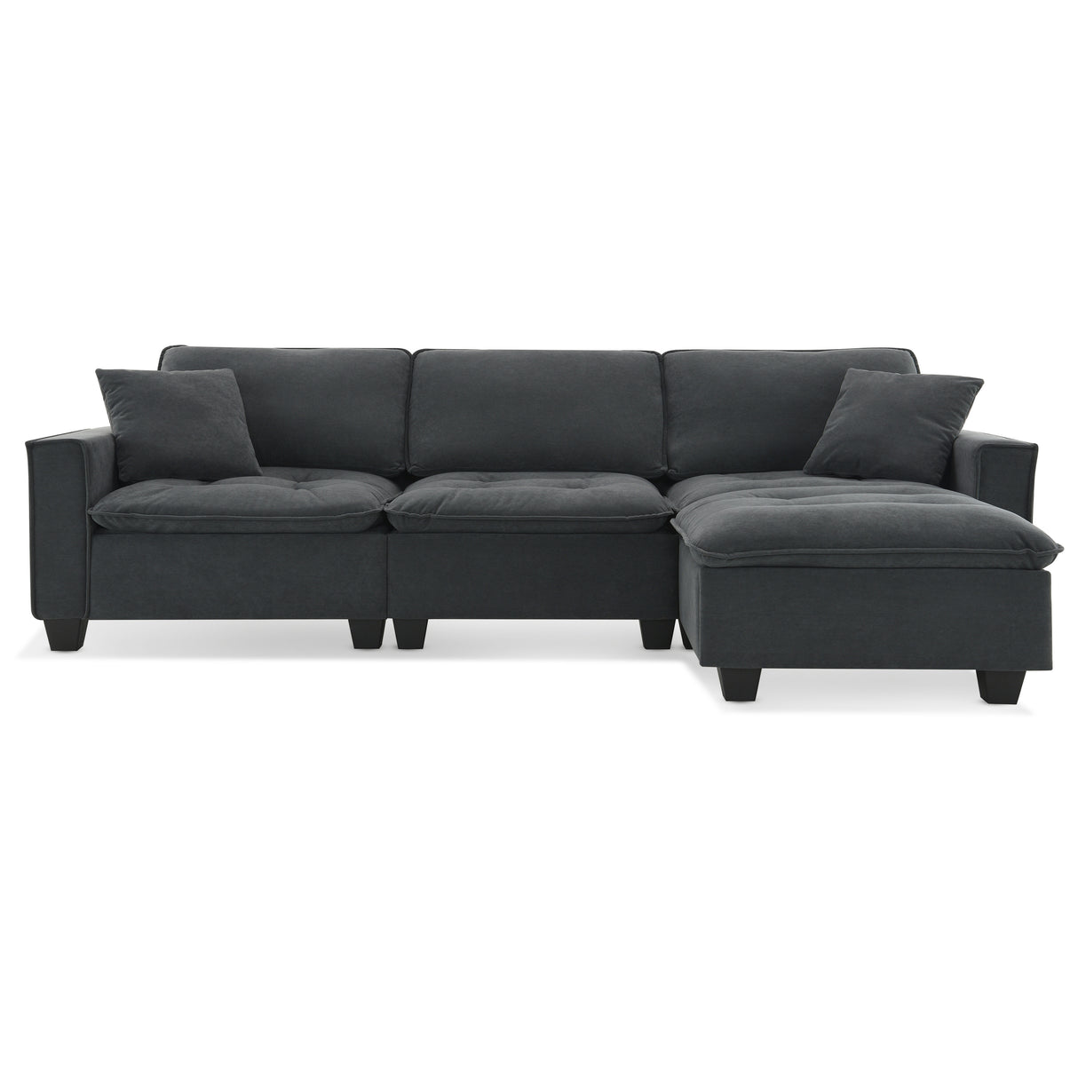 Modern Sectional Sofa with Pillow sand Ottoman - Dark Gray