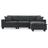 Modern Sectional Sofa with Pillow sand Ottoman - Dark Gray