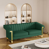 Modern PU Leather Sofa with Gold Accents - Green