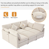 85.4" Modular Sectional Sofa with a Movable Ottoman and Two USB Ports, Beige