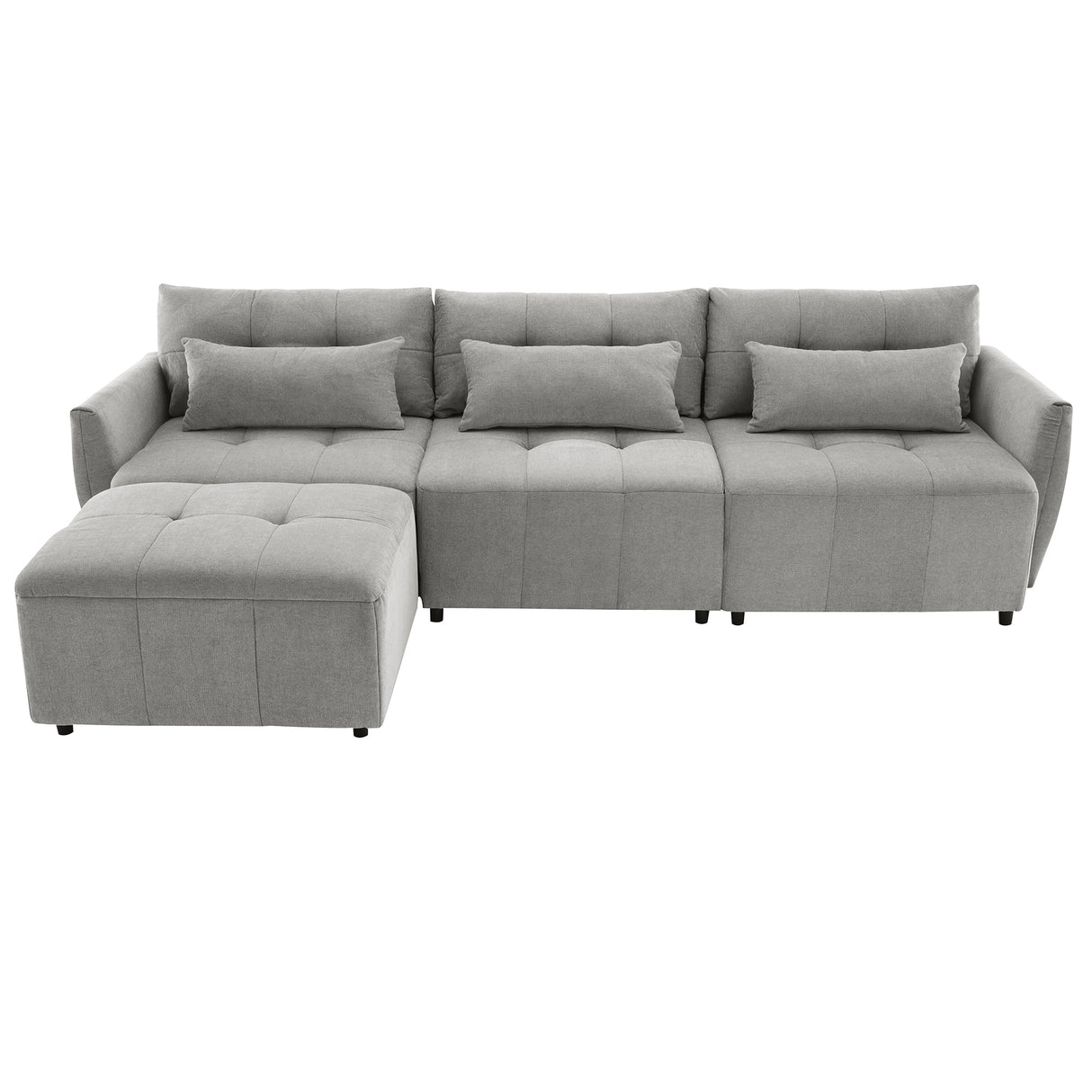 113.3" Modular Sectional Sofa with Ottoman, USB and USB-C Ports, Gray