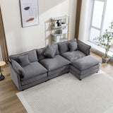 112.2" Chenille Upholstered Sofa with Ottoman and 5 Pillows - Gray