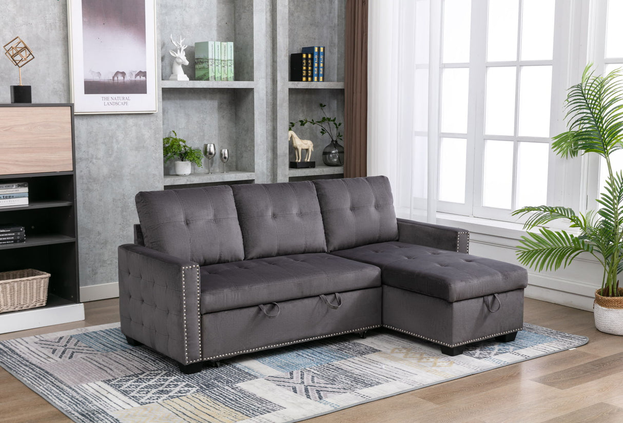 Reversible Sectional Storage Sleeper Sofa Bed, L-Shape 2 Seat Sectional Chaise With Storage, Skin-Feeling Velvet Fabric