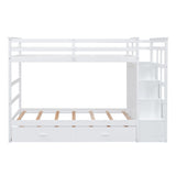 Twin Over Twin Bunk Bed With Trundle And Staircase - White