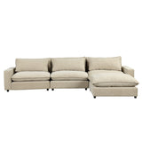 128" Chenille Cloud Sofa with Ottoman, Charging Ports and Three Back Pillows, Beige