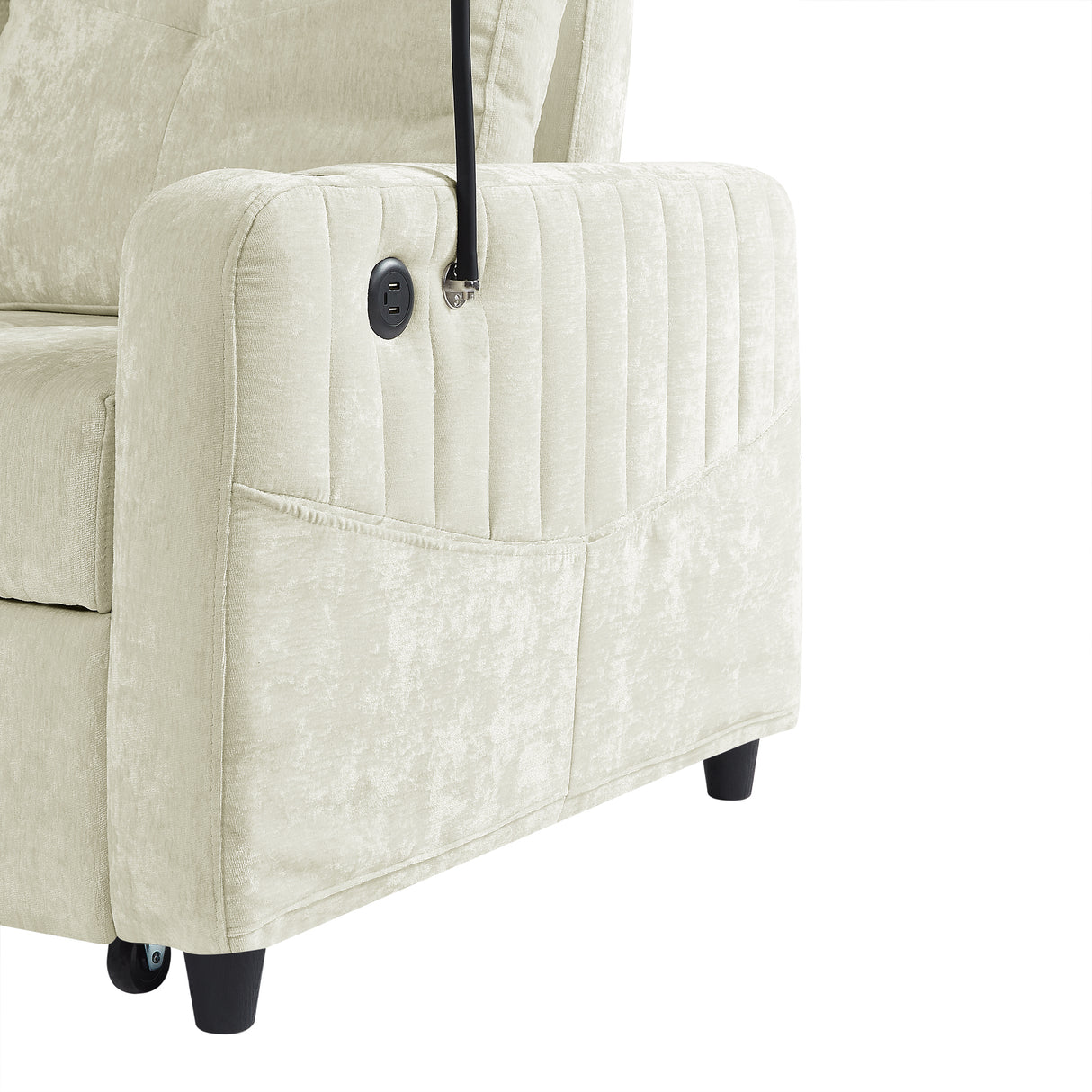 53.9" Modern Sleeper Loveseat with Adjustable Backrest, Two Cup Holders, Phone Holder, Three Charging Ports and Side Storage Pocket , Beige