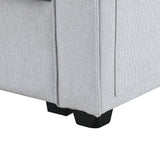 114.2" Upholstered Sofa with Console, 2 Cupholders, 2 USB Ports for Wired or Wireless Charge with 4 Pillows - Light Gray