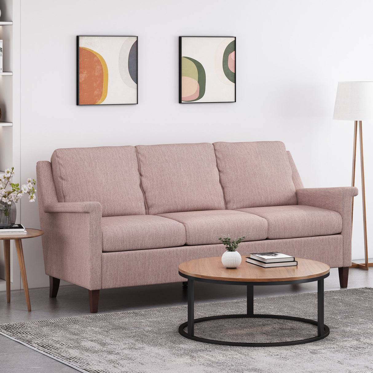 Sofa With Wood Legs - Light Pink