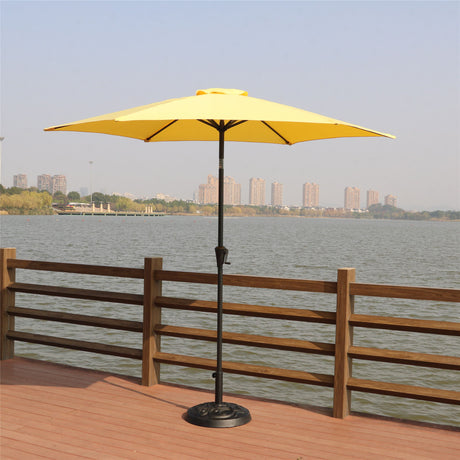 8.8' Outdoor Aluminum Patio Umbrella, Market Umbrella With 33 Pounds Round Resin Umbrella Base Lift