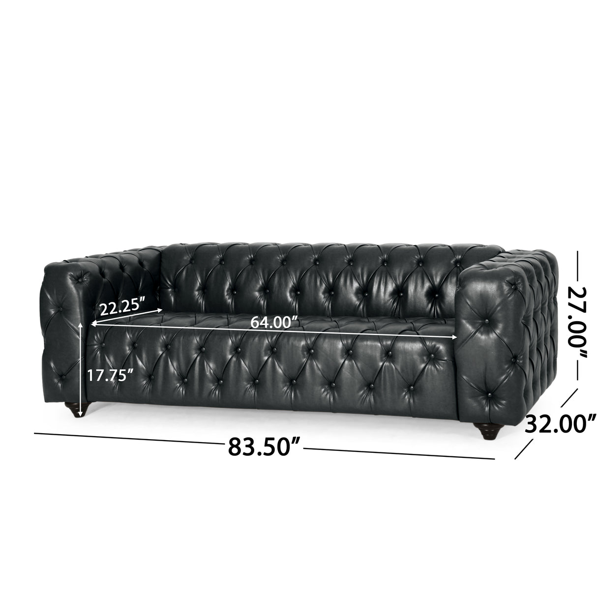 Modern PU Leather Sofa - Black