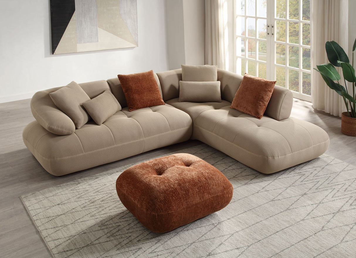 Carrick - Sandwich Mesh Sectional Sofa With An Ottoman - Beige