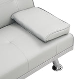 Sleeper Sofa with Armrest and Two Cup Holders - White