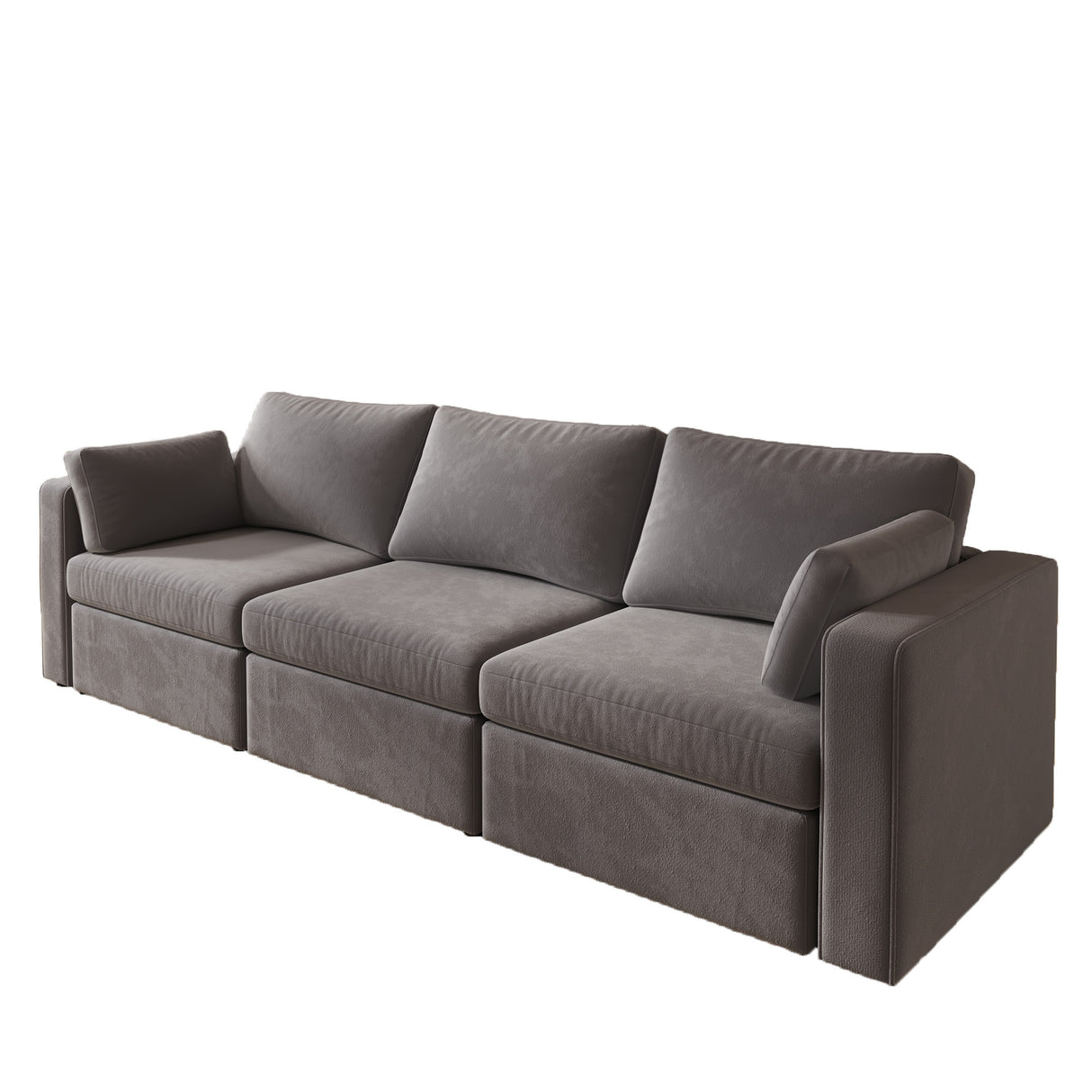 Velvet Modular Sofa with Pillows - Dark Gray