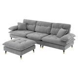 L shape Sectional Sofa with Cloud Chenille Fabric and Ottoman - Gray