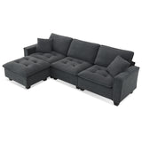 Modern Sectional Sofa with Pillow sand Ottoman - Dark Gray